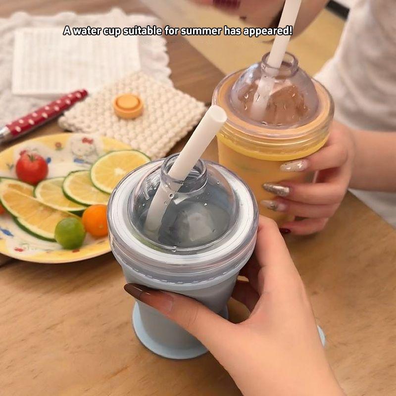 2026 New Portable Collapsible Ice Cup Food Grade Silicone Ice Ball Mold with Straw Summer Outdoor Travel Camping Leakproof Cup