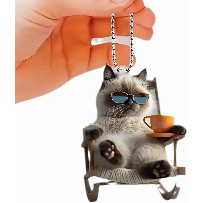 Cute Siamese Cat Car Hanging Ornament, Cat Car Rear View Mirror Decor Hanging Accessories, Acrylic Christmas Tree Decorations Siamese cat Themed