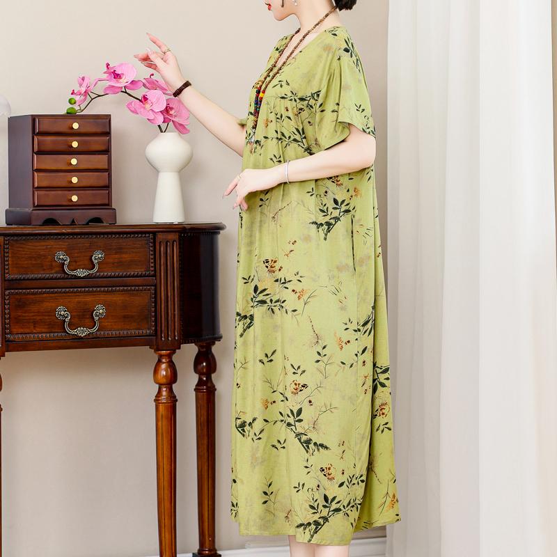 Velké volné šaty s vintage potiskem pro ženy Ležérní letní dámské šaty s krátkým rukávem