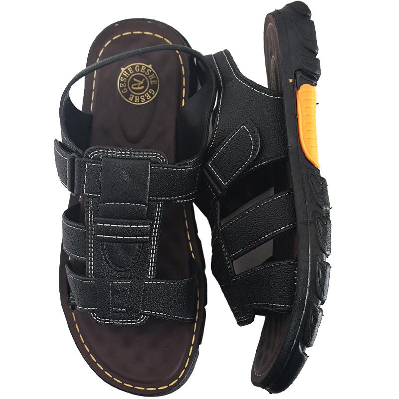 Men's Sandals Summer Soft Leather Soft Sole Non-slip Beach Shoes Men's Casual Trend Outside Cool Slippers