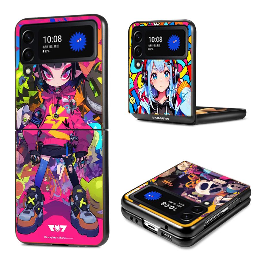 Graffiti Art Colorful Princess Girl Phone Case For Samsung Z Flip 7 6 5G Galaxy Z Flip4 Z Flip5 Z Flip3 Coque Black Hard PC Shel