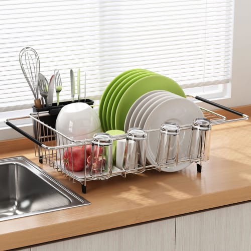 Dish Drying Rack In Sink - Expandable Stainless Steel Dish Drainers for Kitchen Counter, Dish Dryer Rack for Inside Sink, Over The Sink Dish Racks Wit