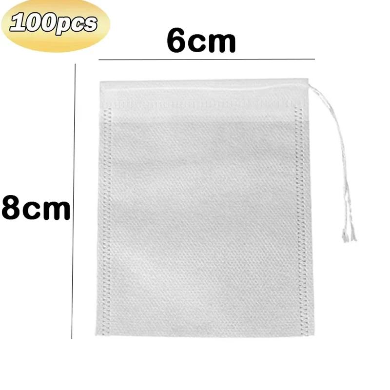 100Pcs Disposable Teabags Non-Woven Fabric Tea Filter Bag for Spice Tea Infuser with Draw String Filter Paper for Herb Loose Tea
