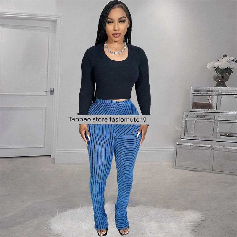 

2025 Fashion Leisure Versatile Slim Fit Stacked Pants Blue L