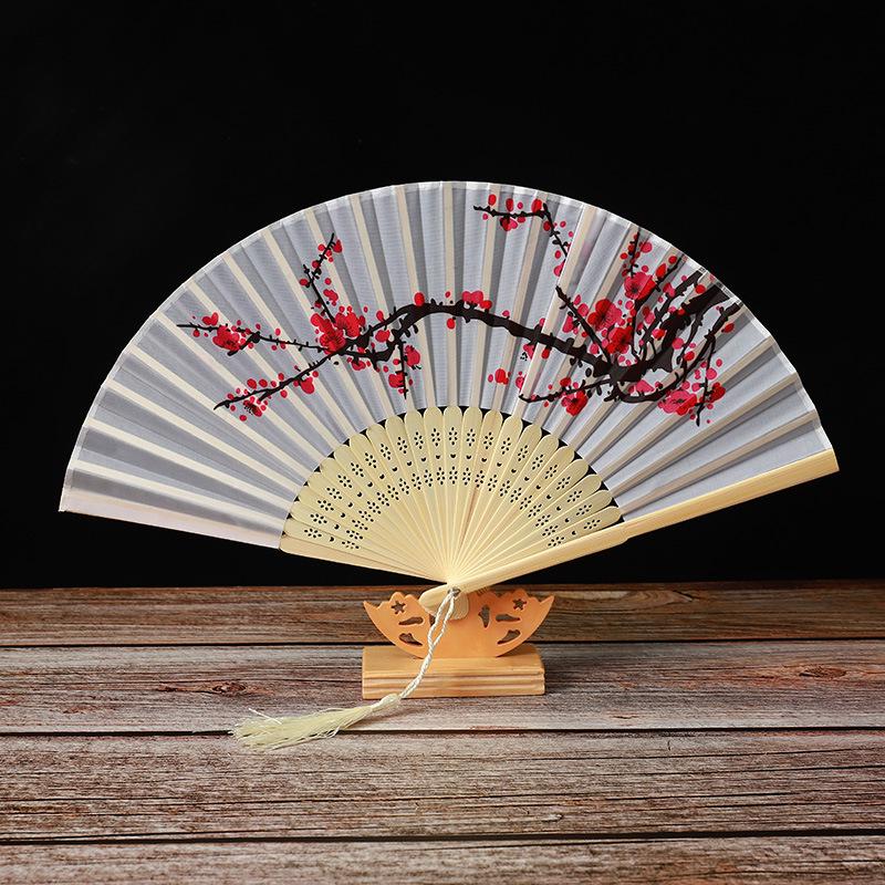 Bamboo Folding Fan, Green Smile Design, Women’s Elegant Dance Fan, Perfect Student Gift