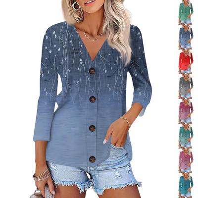 Damesmode Casual Print Button-Down Shirt Driekwart Mouw Vest Top