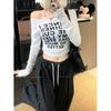 MR [Tmall Quality] Spice Girl Style Shoulder Letter Printed T-Shirt Women's Early Autumn Slim and Skinny Short Top