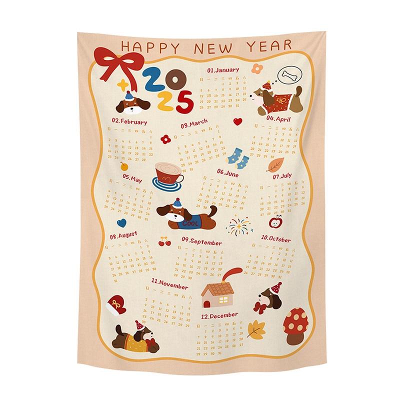 Calendar de Anul Nou acasă agățat pânză Anul Nou 2025 calendar perete fundal tapiserie foto agățat pânză decorare casă