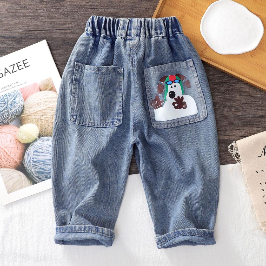 Kids Clothes Spring Boys Blue Jeans Casual Cartoon Trousers Children Jeans Soft Denim Pants