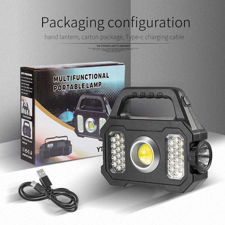 High Power LED COB Flashlights Rechargeable Camping Work Light Multi Functional Portable Light Solar Charging 6 Lighting Modes