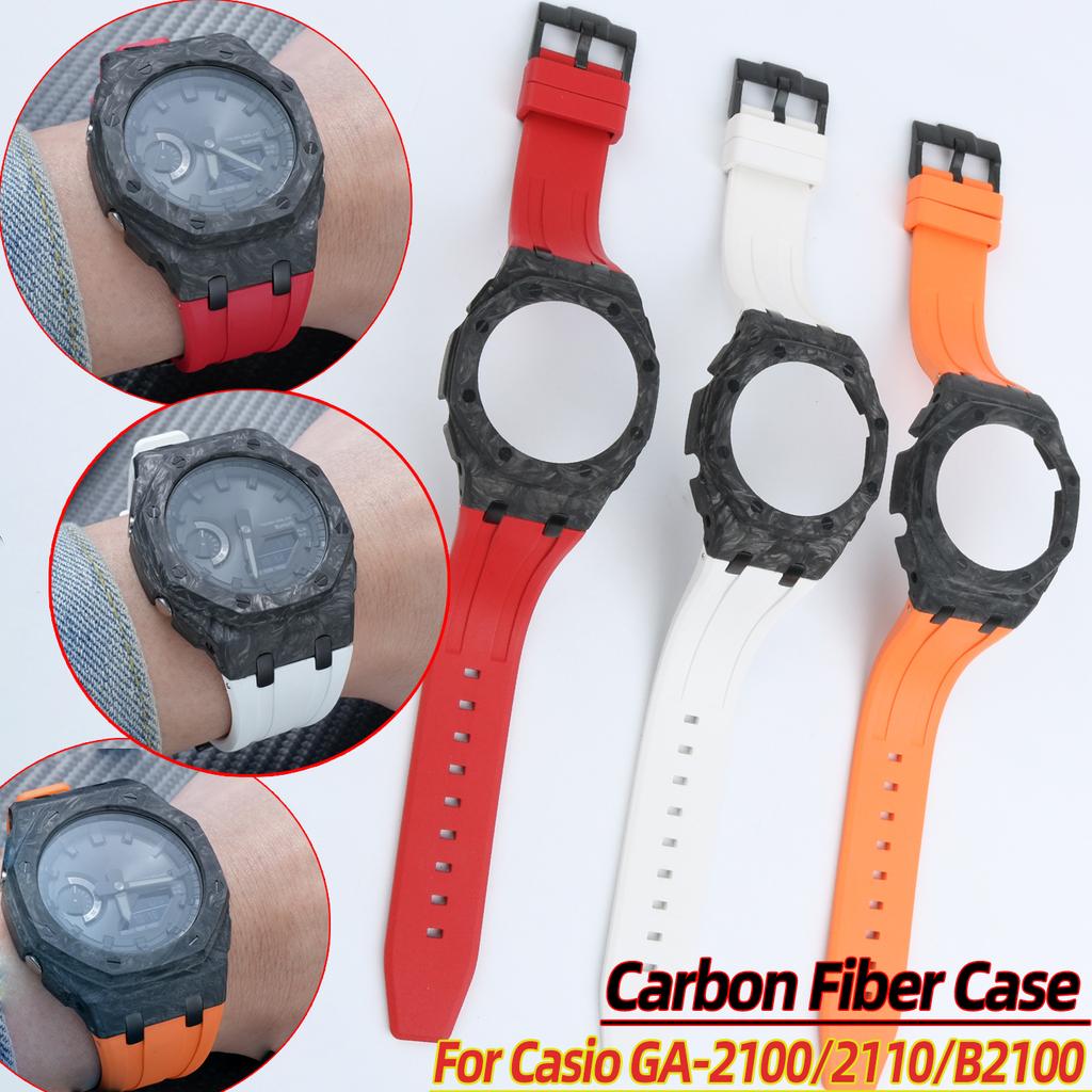 GA2100 GA2110 Modifie Lightweight Carbon Fiber Cace Watch Strap Case For Casio Gshock GA-2100 GA-2110 Fkm Rubber Watchband Bezel
