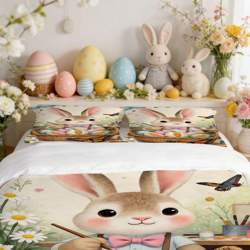 Easter Bedding Pillowcase Quilt Cover 3-Piece Set Rabbit,Egg Pattern,Easter Home Decoration