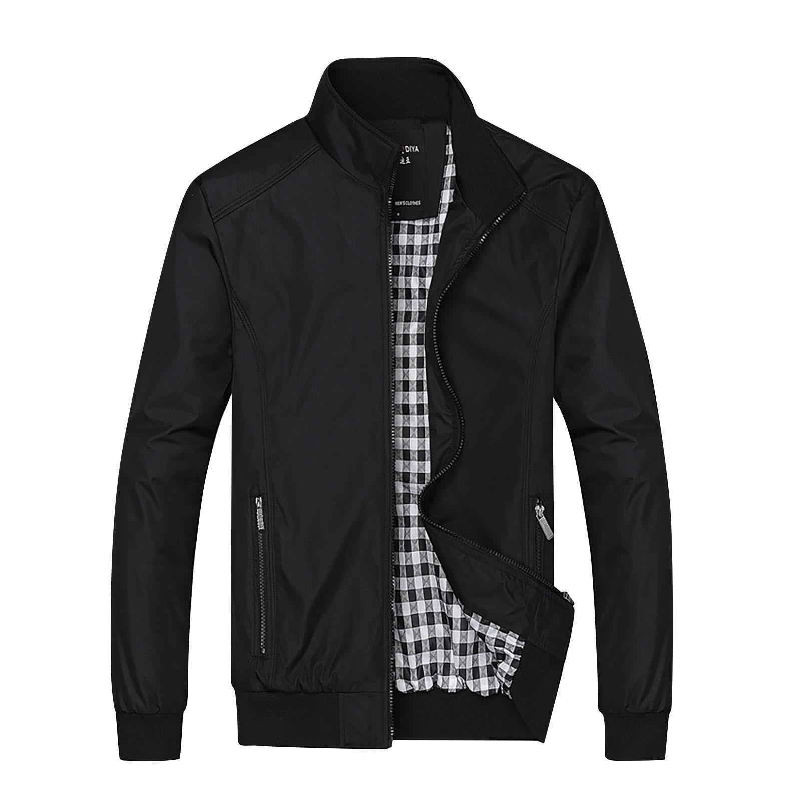 

Мужская куртка с лацканами, однотонное повседневное пальто с карманом на молнии L чёрный
