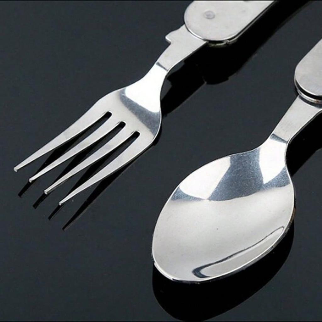 Couverts Multifonction 4 en 1 pour Extérieur Fourchette/Cuillère/Couteau/Ouvre-Bouteille, Kits de Poche Pliants en Acier Inoxydable pour Camping Randonnée Survie Voyage