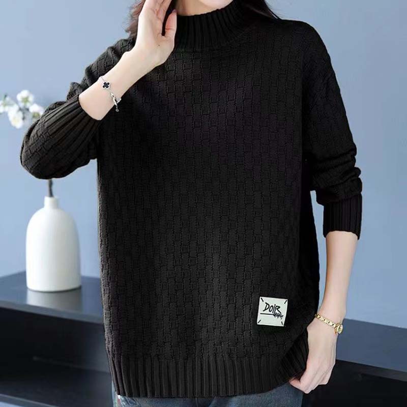 

Свитер для женщин Осень Зима Утепленный Теплый Вязаный Эластичный С длинным рукавом Водолазка Топы XXXXL чёрный