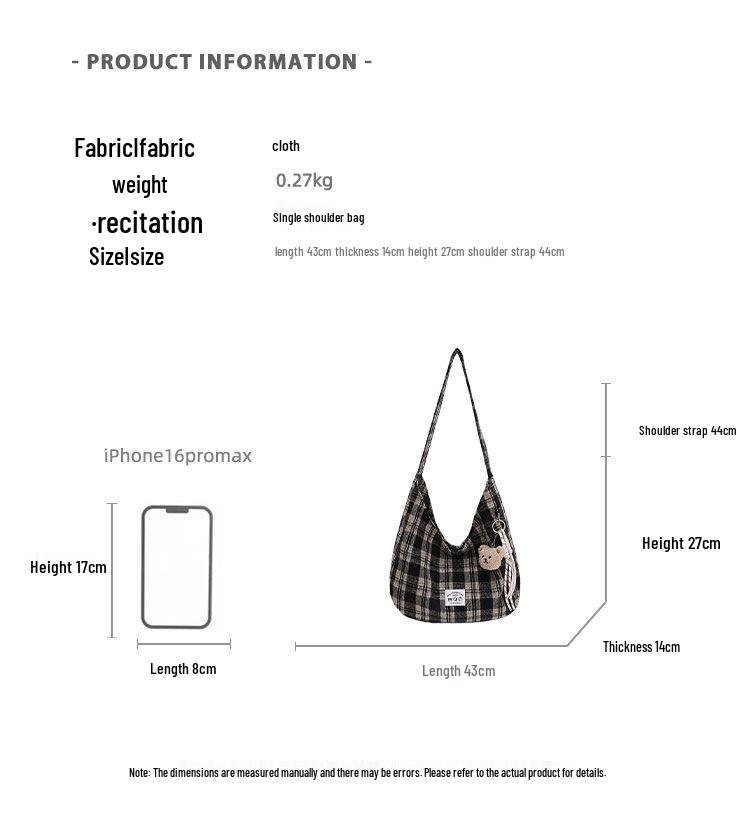 Lightweight Retro Plaid Tote Bag - Versatile, Large Capacity for Class, Shopping, or Commute