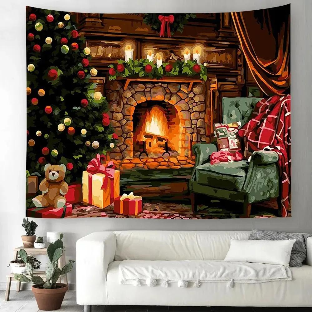 Christmas Pattern Tapestry Home Bedroom Living Room Wall Decoration Christmas Theme Tapestry