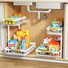HASONA Under-Sink Storage, Sliding Kitchen Storage, Set of 2, L-Shaped, 2-Tier Drawer, Under-Sink Storage Rack, Condiment Storage, Metal, Adjustable H