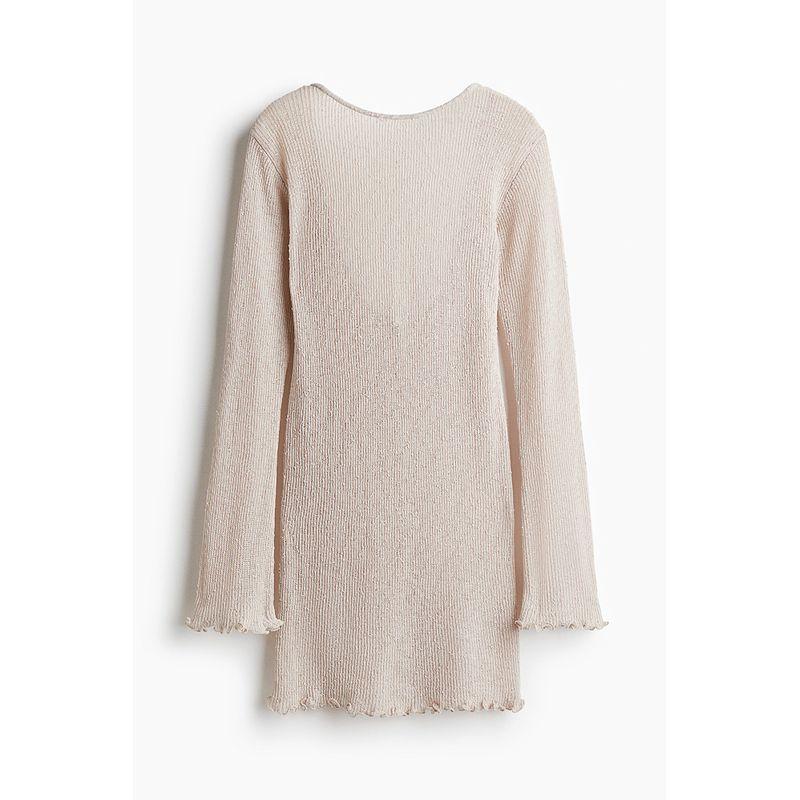 

HM Women s Clothing Dress 2025 Fall New Fashion Casual Low Dew Long Sleeves Back Knitting Dress 1232815