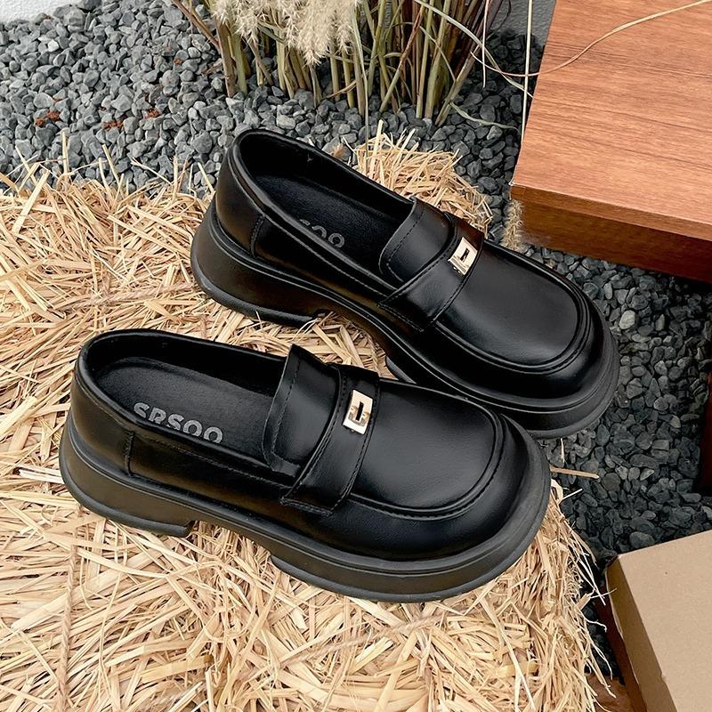 Cowhide version~ Black retro British style platform small leather shoes women's 2025 new autumn and winter heightening versatile loafers