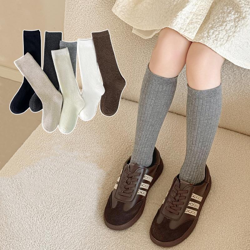 Solid Color Girl Socks Knee-hight Children Knit Stockings College Style Kids Long Tube Sock Baby Cotton Socks Spring Autumn