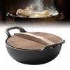 Cast Iron Wok Uncoated Anti Stick Dual Handle Stir Fry Pan with Wood Lid for Induction Cooktop