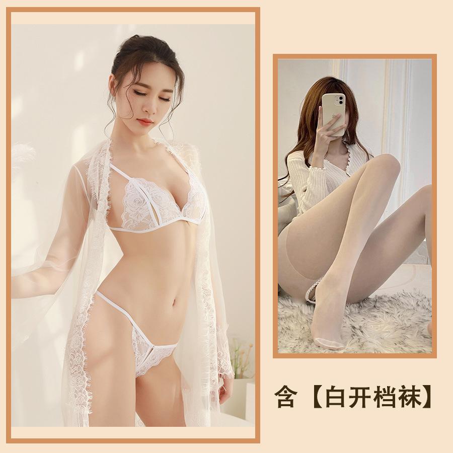 New Adult Erotic Underwear Sexy Lace Skirt Perspective Pajamas Open File Fresh Jacket Three-point Underwear Women