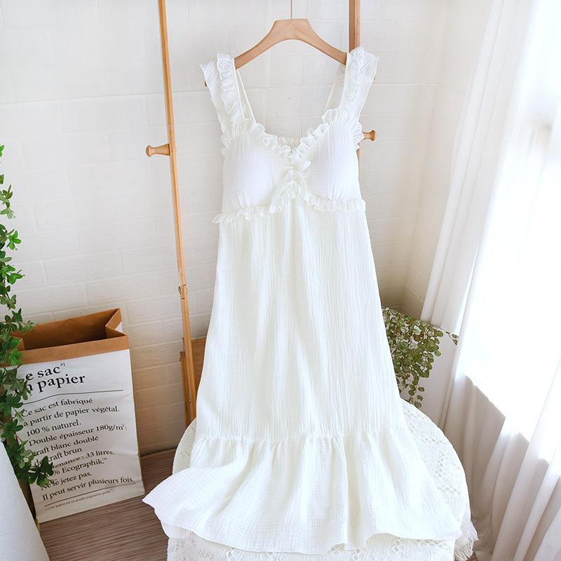 

Длинная ночная рубашка Женская одежда для сна Весна Лето Осень Повседневная одежда Ночная сорочка XS белый