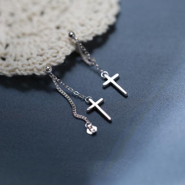 Bohemian 925 Sterling Silver Cross Earrings for Women Fashion Personality Couple Small Contracted Earrings