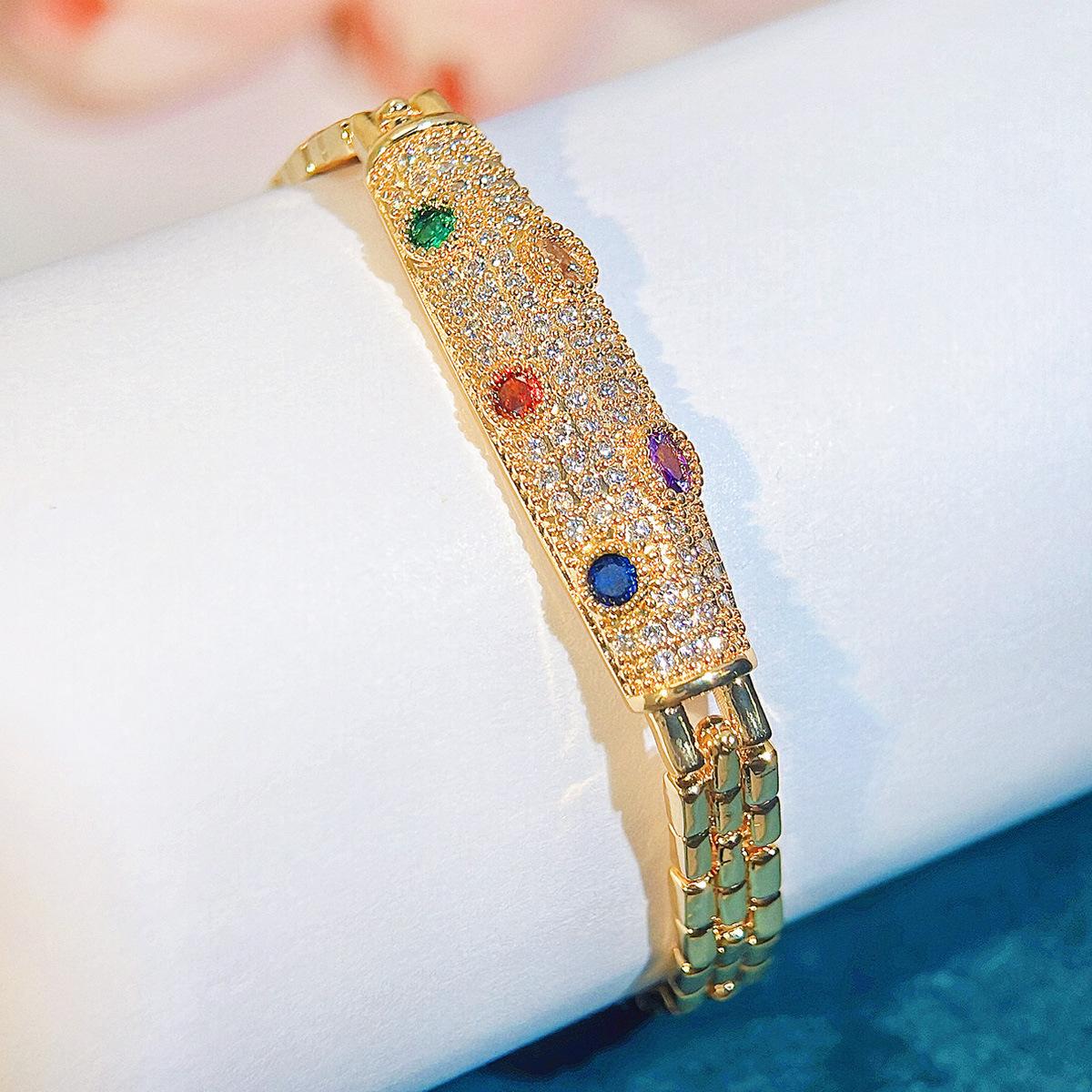

2026 European and American High-end Sand Gold Bracelet Colorful Diamond-encrusted Design Women s Jewelry Light Luxury Gifts 18cm