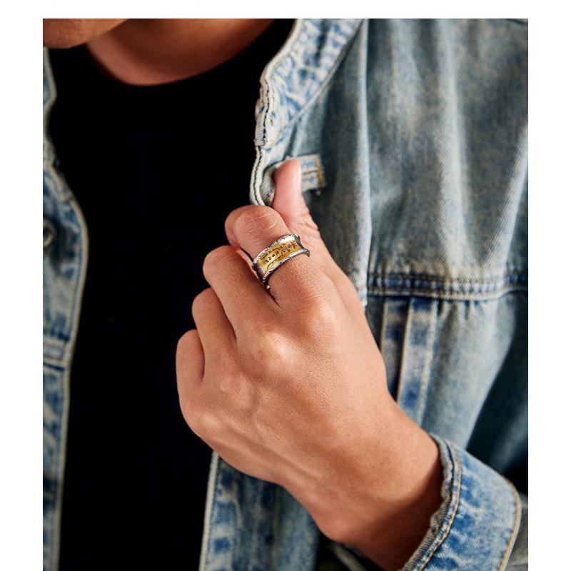 Adjustable Copper Ring With Chinese Character Motif Chiling Quji - Retro Unisex Geometric Statement Spiritual Minimalist