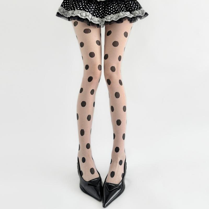 Autunno Sottili Nere Pois Grandi Collant Velati Donna Alta Elasticità Anti-strappo Sexy Collant Calze Moda da Strada Abbigliamento per Gambe
