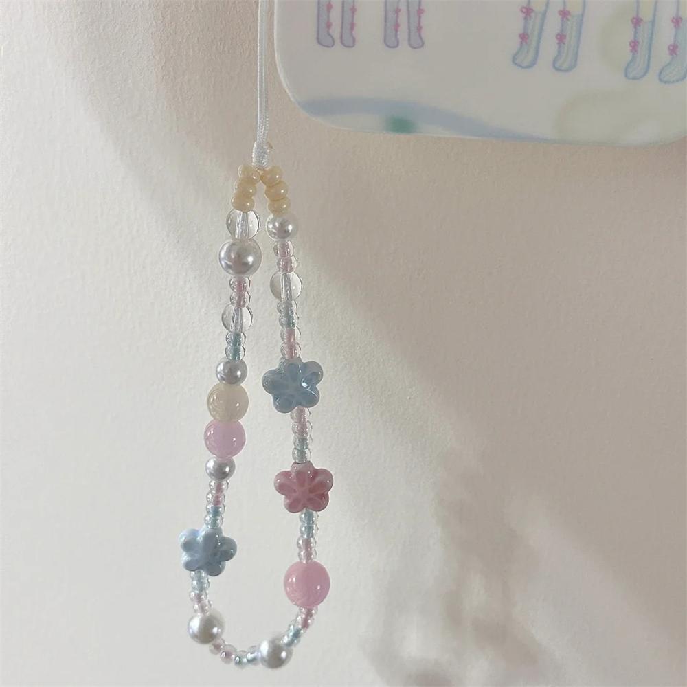 Spring Sweet Ceramics Flower Beaded Phone Strap Charm Chain For iPhone Lanyard Keychain Woman Girl Bag Camera Pendant Hanging