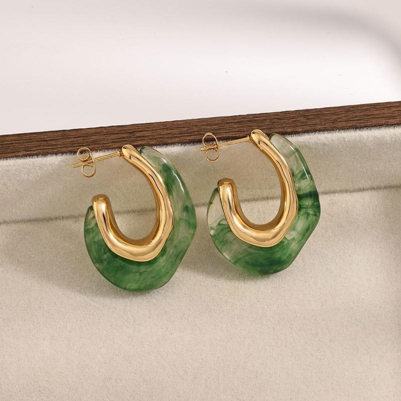 Exaggerated Gradient Vintage Irregular C Shaped Resin Hoop Earrings For Women
