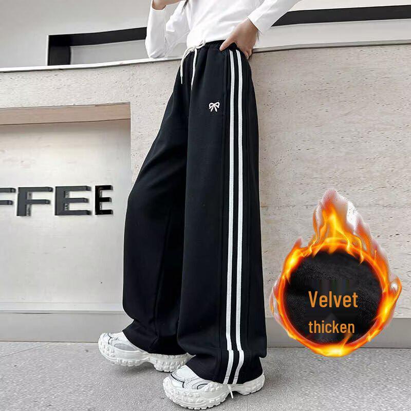 

Флисовые спортивные штаны для девочек 2025: Высококачественные осенне-зимние повседневные спортивные брюки прямого кроя для детей среднего и старшего возраста, модные и утепленные. 170