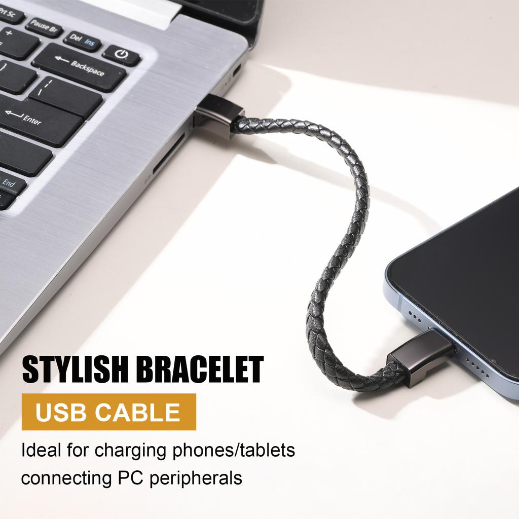 Leather Rope Bracelet for Men Boys,Black Charging Cable Wristband,Simple Convenient Jewelry Gifts