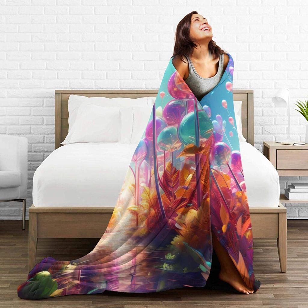Soft Flannel Fleece Blanket Throw, Psychedelic Balloon Pattern , Lightweight Cozy Throw Blankets for All Season, Bedding Blanket for Sofa