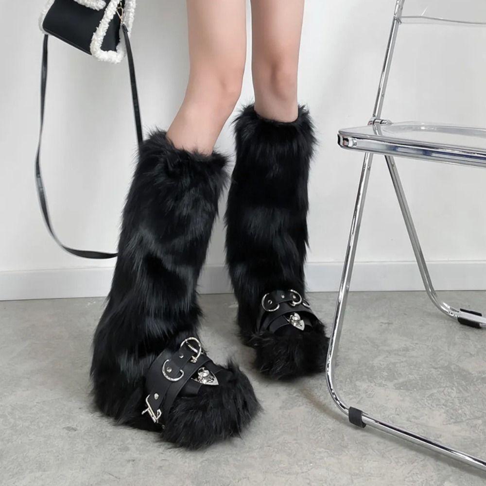Y2k Imitation Fur Leg Warmers JK Winter Leg Covers Casual Long Stockings Girls