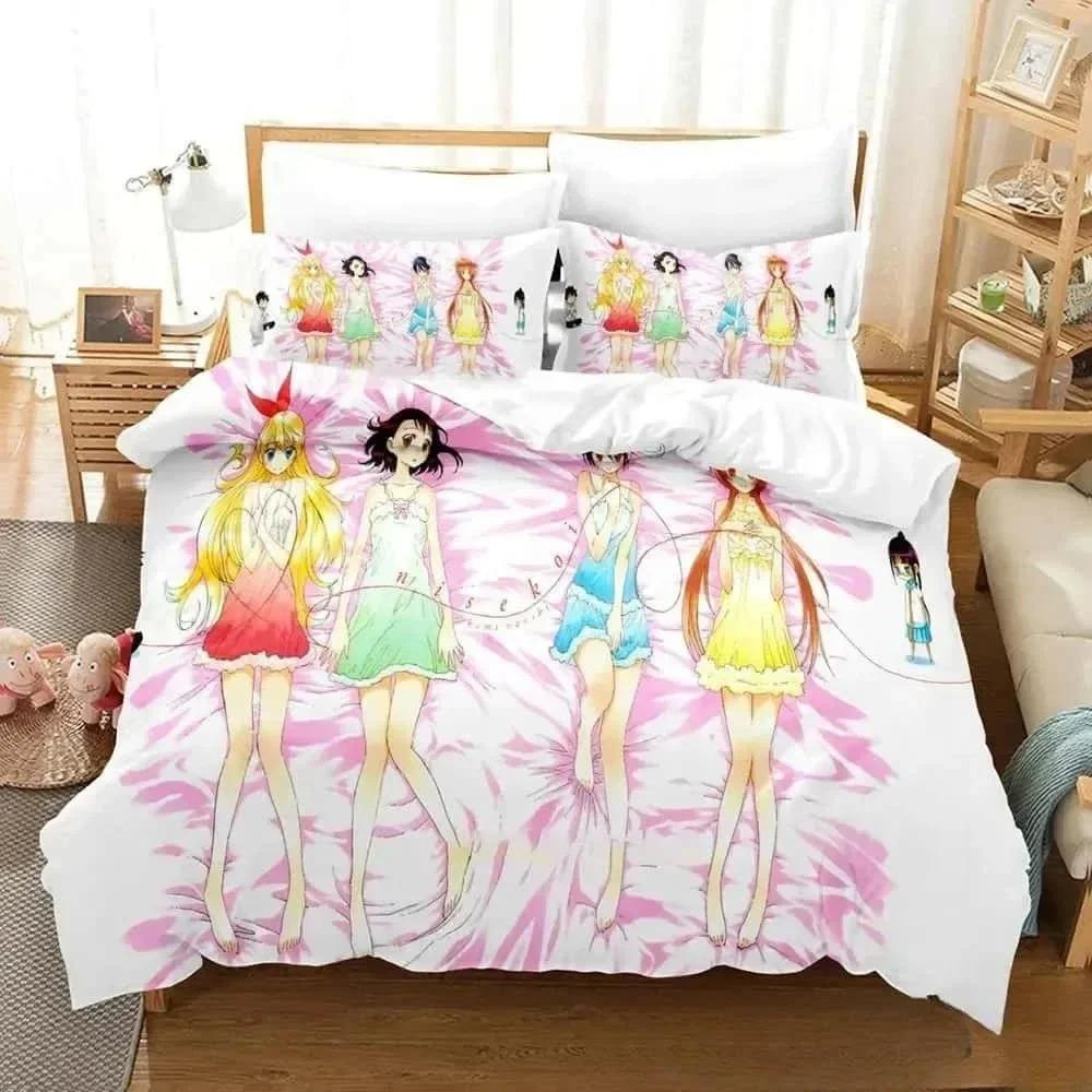 3D Print Anime Nisekoi False Love Beding Set Young Boys Young Girls Twin Quen King-Sized Dimensionsd Dimensions Soft Duvet Cover Pilowcase Bed boys