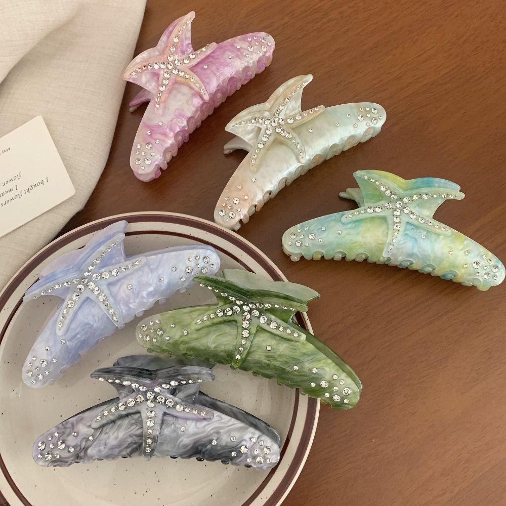Rhinestone Starfish Hair Grab Clip Korean Style Large Shark Clip Fashion Acetate Hair Claw  Party