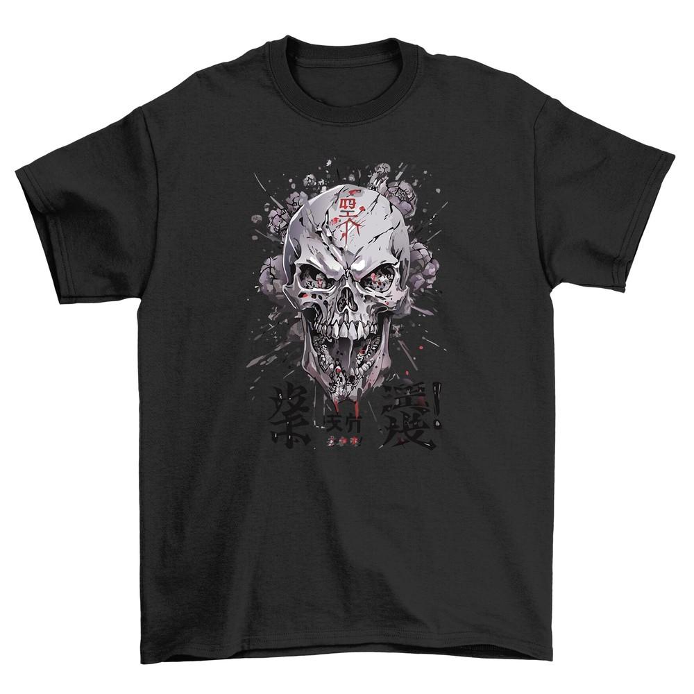 

Japanese Grey Skull Graphic Tee - Embrace Your Dark Side in Style! Funny T-shirt L