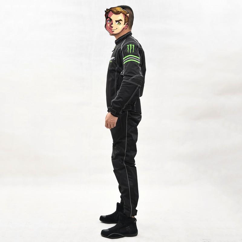Mens All-Season Motorcycle Riding Jacket Windproof Crash-Resistant Biker Gear Black Full Set