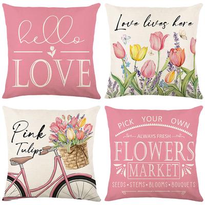 Spring Collection Pillow Cover Living Room Sofa Decorative Cushion Cover Letter Printed Linen Pillow Cover
