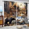2-Panels Autumn Forest Cabin and Animals Decorative Curtains   Semi Transparent Without Lining   Durable Polyester Fiber Curtains