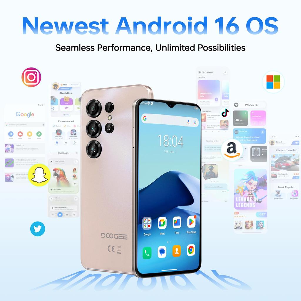 DOOGEE Note56X Android 16 Cell Phone Unlocked 6150mAh Battery, 24GB+64GB/TF 2TB Smartphone, 6.56" Screen, 4G Dual SIM Phone, 8.45mm Ultra-Slim/GPS/OTG