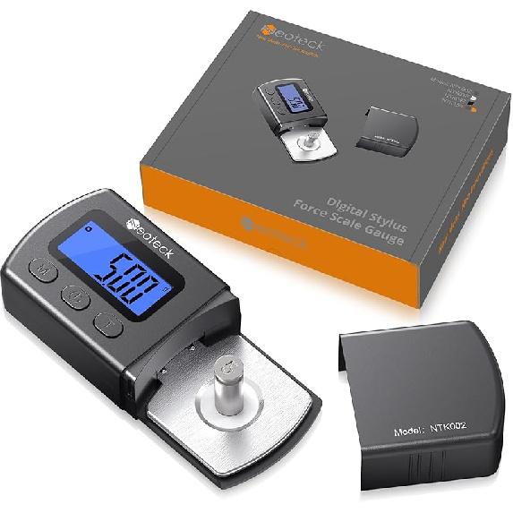 Neoteck Digital Turntable Stylus Force Gauge 0.01g/5.00g with Blue LCD Backlight Turntable Stylus Pressure Gauge with 5g Weight & Leather Case