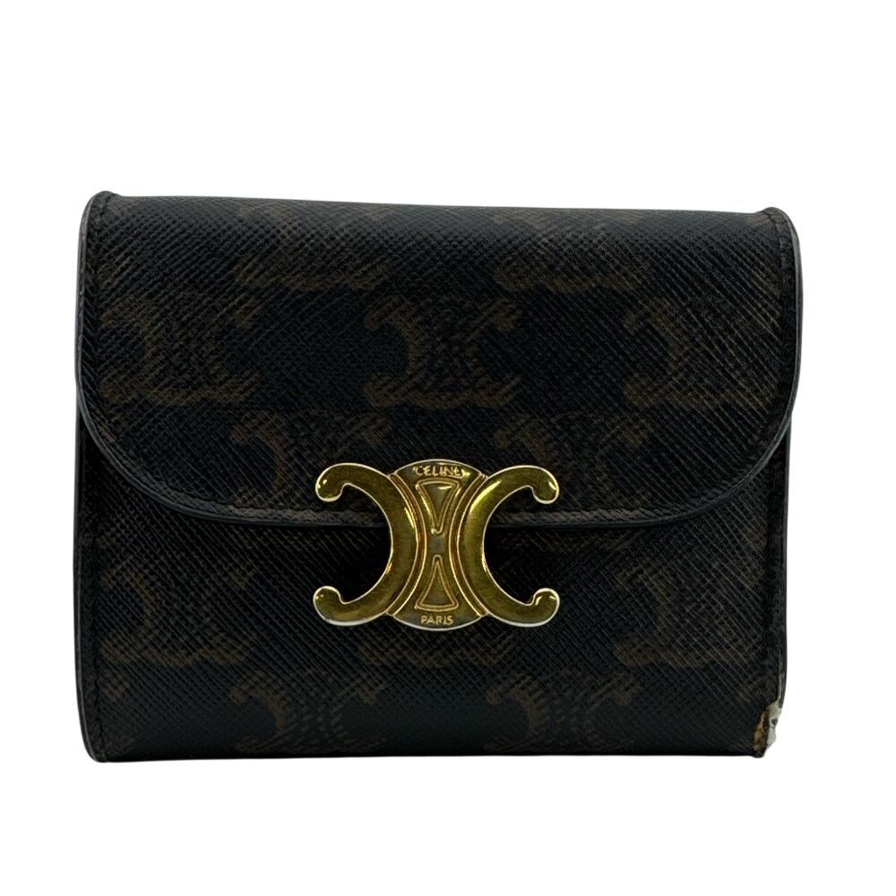 CELINE Triomphe leather Tri-fold wallet Brown leather Used