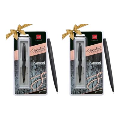 CELLO Signature Carbon Ball Pen - Blue Ink - Pack of 2 - Smooth Writing Pens for Office, School & Gifting