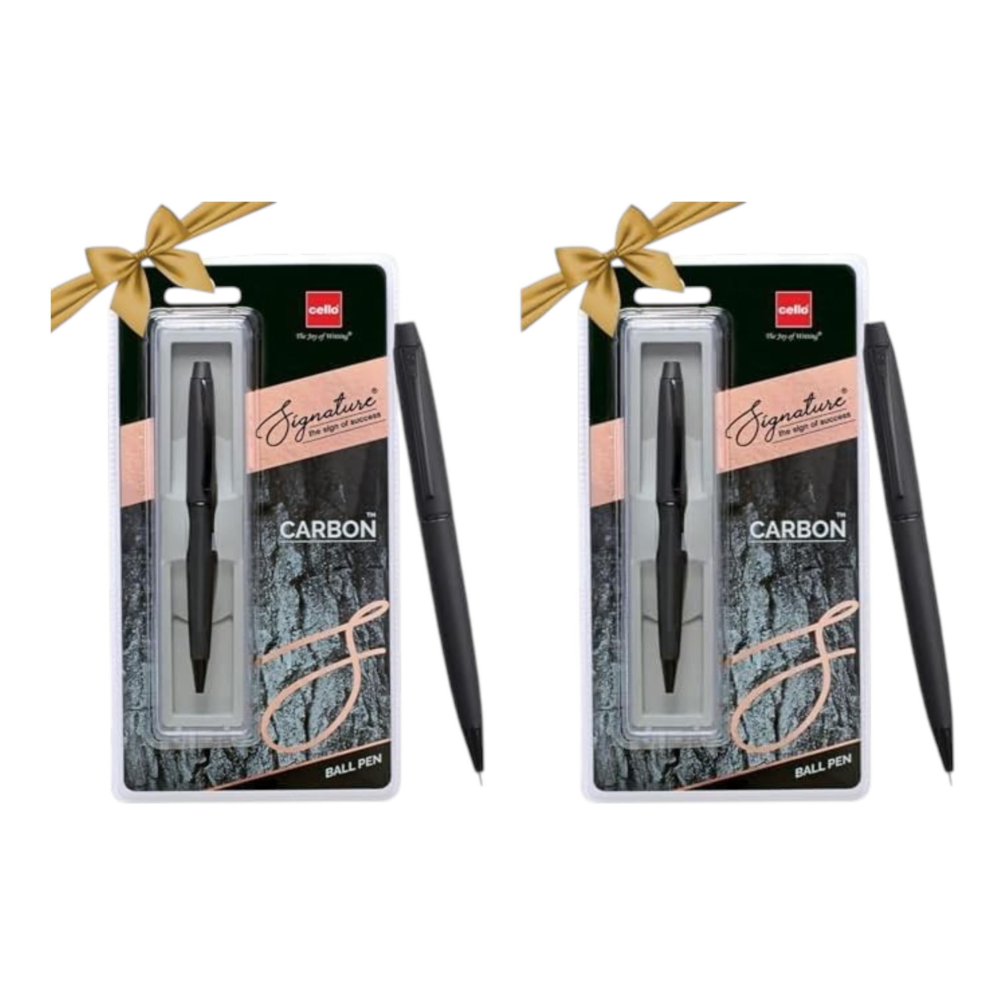 Cello Signature Carbon Ball Pen - Blue Ink - Pack of 2 - Smooth Writing Pens for Office, School & Gifting