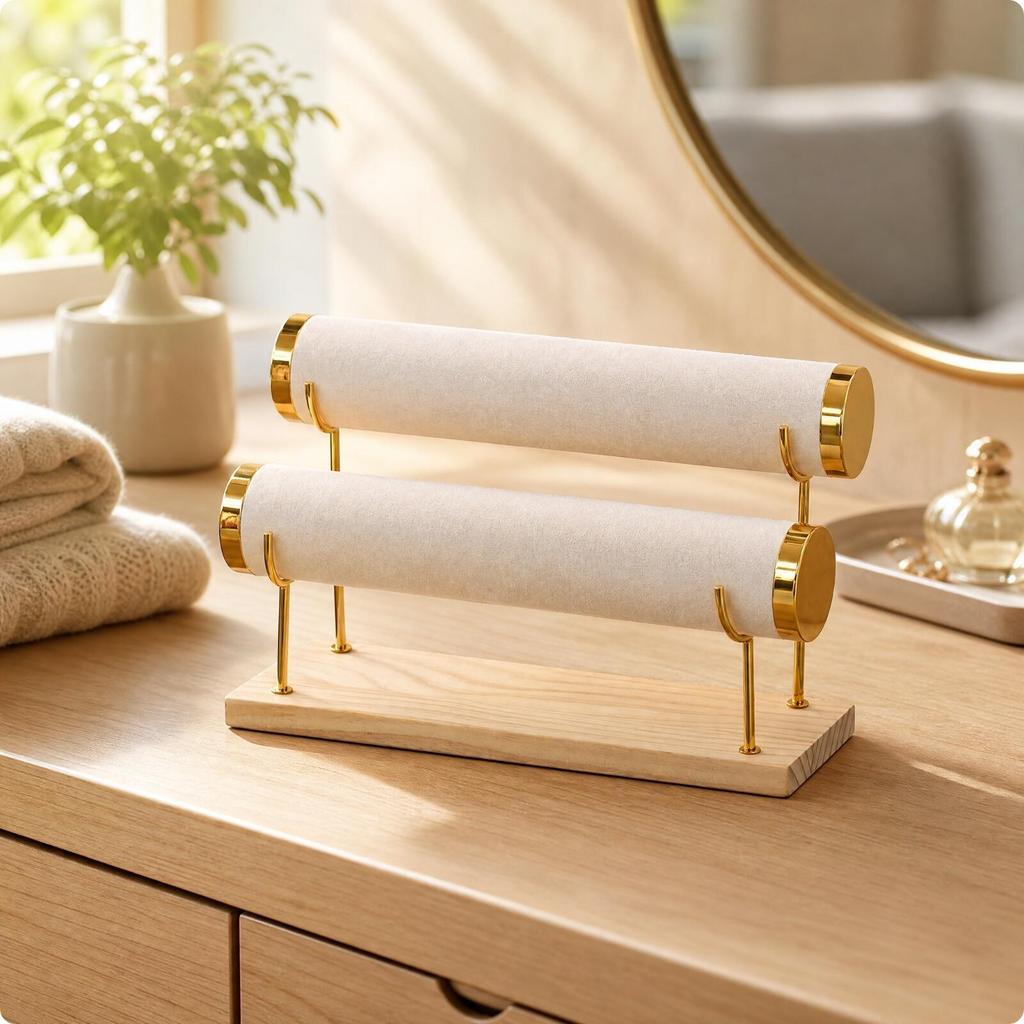 Versatile Freestanding Jewelry Display Rack with Wooden Base Sturdy Bangle